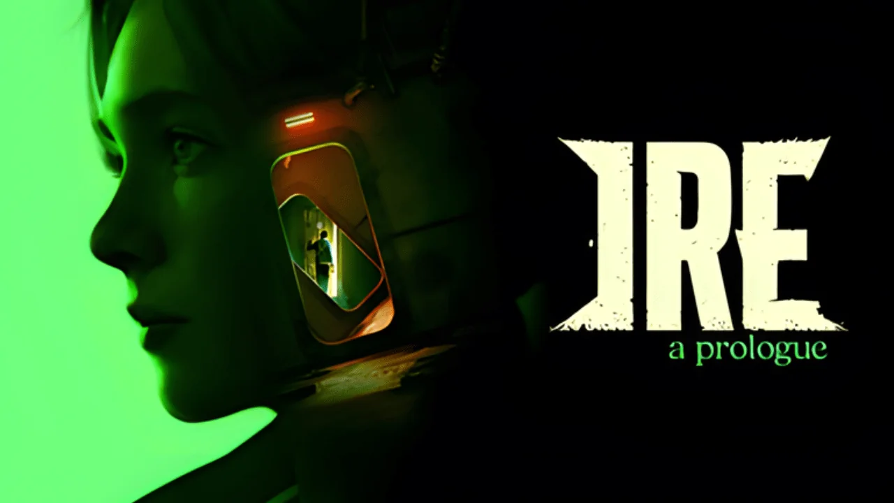 Ire: A Prologue key art: a green-lit face in profile beside the Ire: A Prologue logo